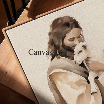 The Good Shepherd - Jesus and Lost Sheep Framed Christian Canvas Wall Art