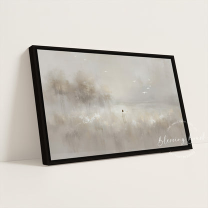 Look at the Birds, Lilies of the Field Christian Wall Art – Minimalist Beige Jesus Painting