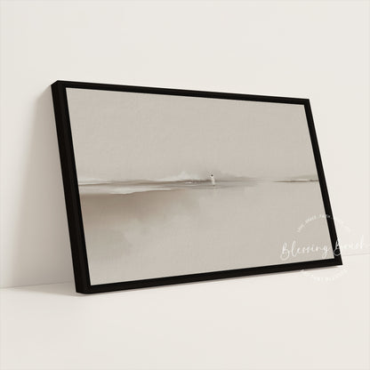 Walk by Faith – Jesus Walking on Water Framed Canvas, Minimalist Neutral Christian Wall Art | Blessing Brush