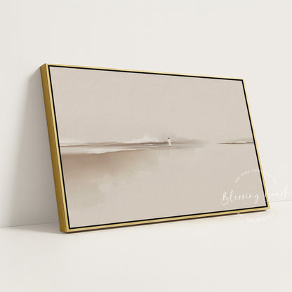 Walk by Faith – Jesus Walking on Water Framed Canvas, Minimalist Neutral Christian Wall Art | Blessing Brush