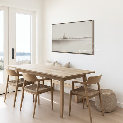 Step of Faith – Jesus and Peter Walk on Water Framed Canvas, Neutral Beige Minimalist Christian Wall Art | Blessing Brush