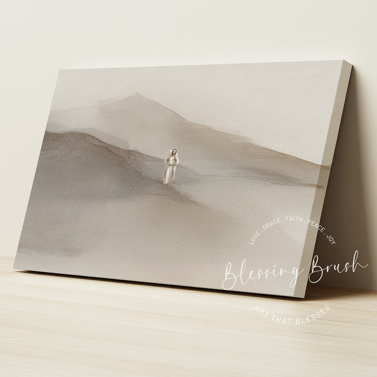 Rejoice With Me – Jesus Found the Lost Sheep, Minimalist Christian Wall Art, Neutral Framed Canvas