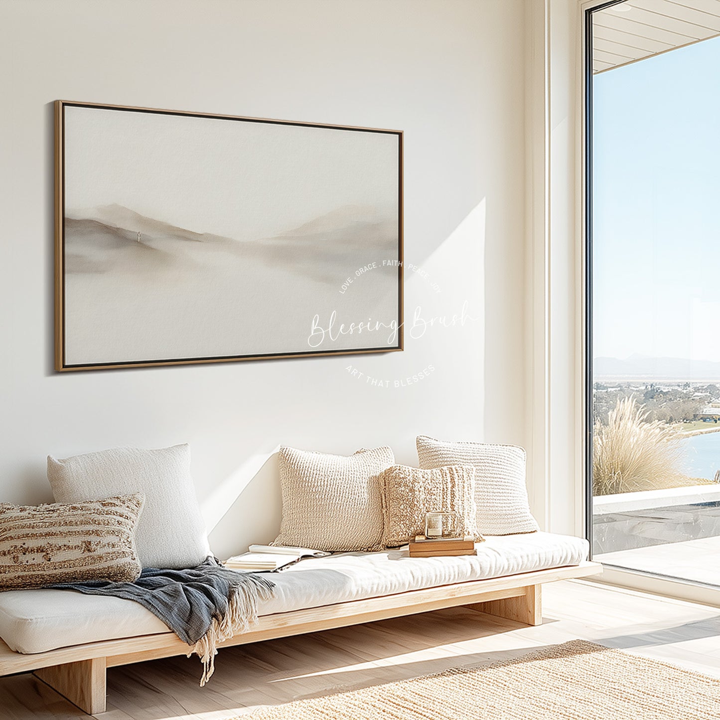 Rejoice With Me, I Have Found My Lost Sheep – Good Shepherd Framed Canvas, Minimalist Modern Beige Christian Wall Art | Blessing Brush