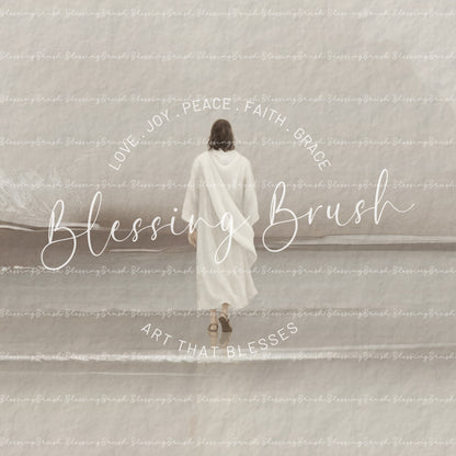 Walk by Faith – Jesus Walking on Water Framed Canvas, Minimalist Neutral Christian Wall Art | Blessing Brush