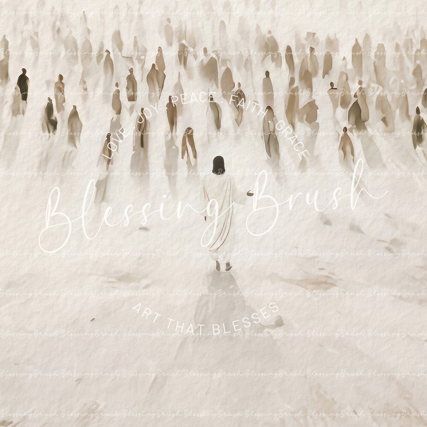 Jesus Teaching the Multitudes – Sermon on the Mount Large Framed Canvas – Minimalist Christian Art