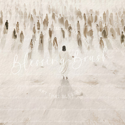 Jesus Teaching the Multitudes – Sermon on the Mount Large Framed Canvas – Minimalist Christian Art