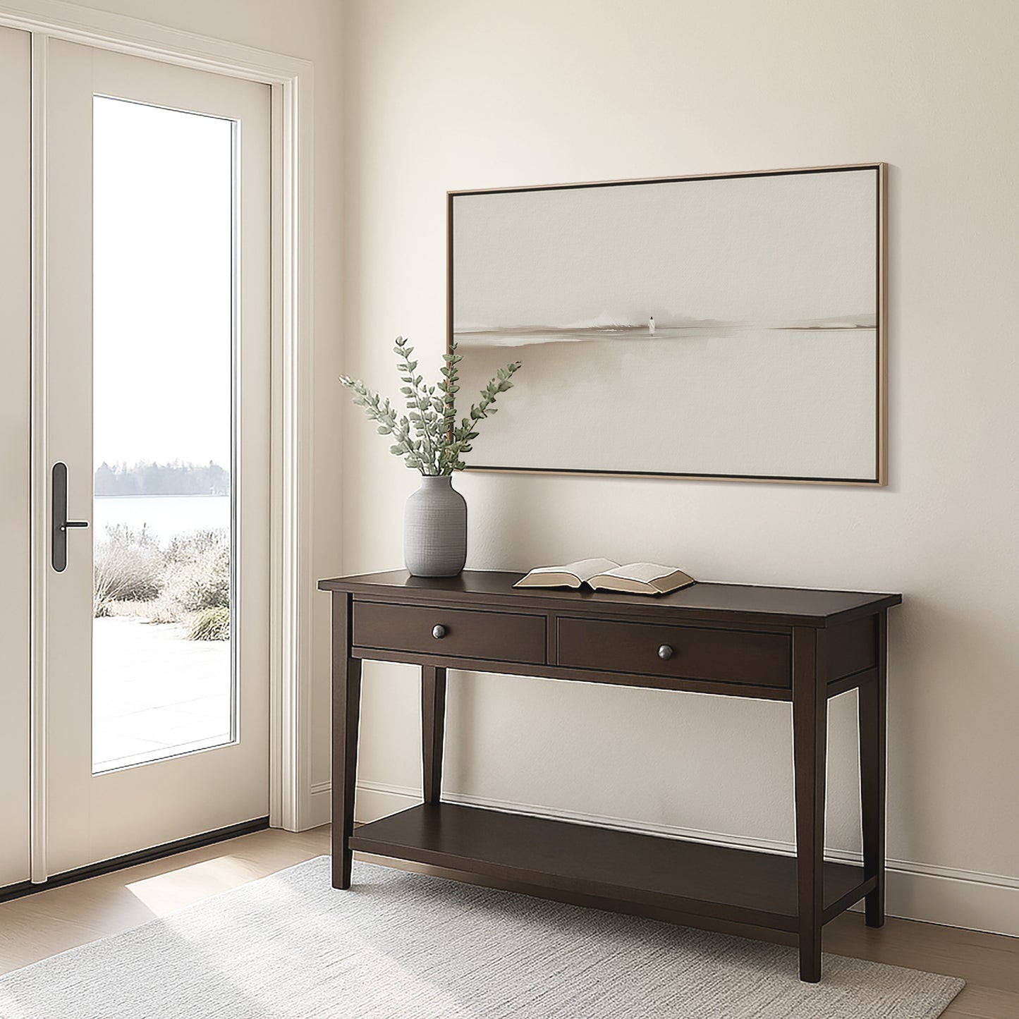 Walk by Faith – Jesus Walking on Water Framed Canvas, Minimalist Neutral Christian Wall Art | Blessing Brush