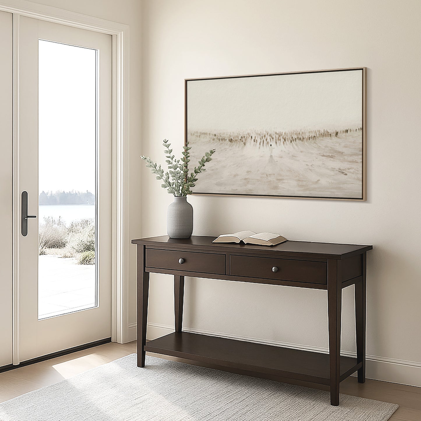 Jesus Teaching the Multitudes – Sermon on the Mount Large Framed Canvas – Minimalist Christian Art