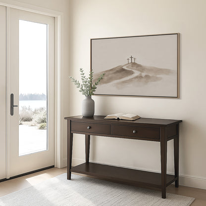 Three Crosses at Calvary Jesus Art – Beige Minimalist Christian Wall Decor | Blessing Brush