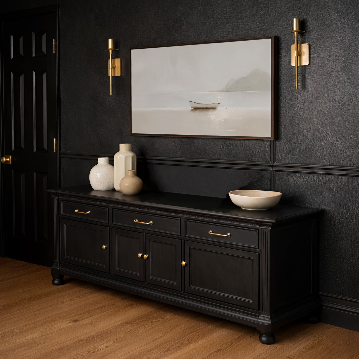 Fishers of Men Christian Wall Art Framed Canvas, Minimalist Neutral Boat Painting