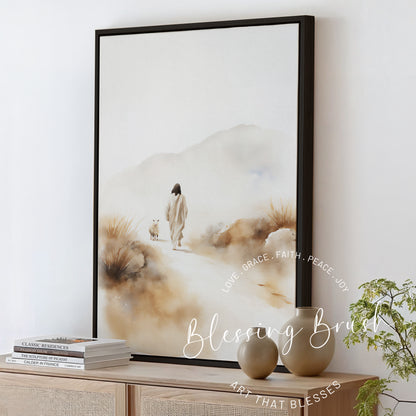 Jesus found Lost Sheep - Christian Framed Canvas Wall Art, Faith Home Decor
