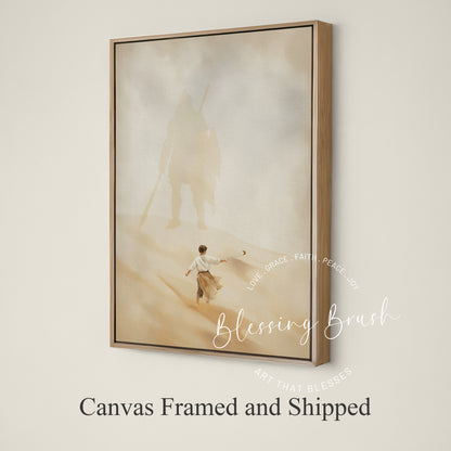 David and Goliath - Christian Framed Canvas Wall Art, Bible Battle of Faith, 1 Samuel 17 Home Decor