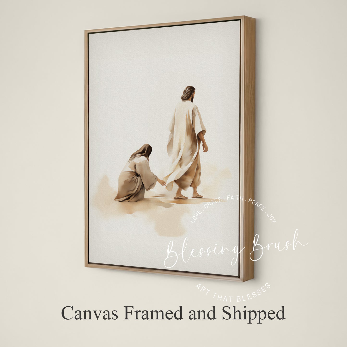 Jesus Heals Woman Who Touched His Garment - Framed Christian Canvas Wall Art, Faith & Miracles Decor, Bible Healing Artwork