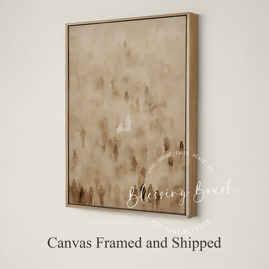 Jesus Heals the Woman with Issue of Blood, Framed Christian Canvas Wall Art, Bible Healing Miracles, Neutral Faith Home Decor