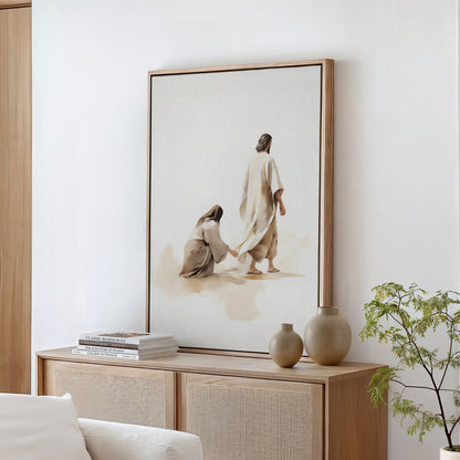 Jesus Heals Woman Who Touched His Garment - Framed Christian Canvas Wall Art, Faith & Miracles Decor, Bible Healing Artwork
