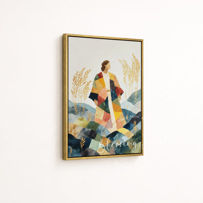 Joseph’s Coat of Many Colors and Wheat Dream Framed Canvas Christian Wall Art