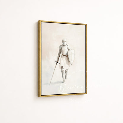 Armor of God – Christian Wall Art, Woman Christian Warrior, Beige Spiritual Warrior Framed Canvas