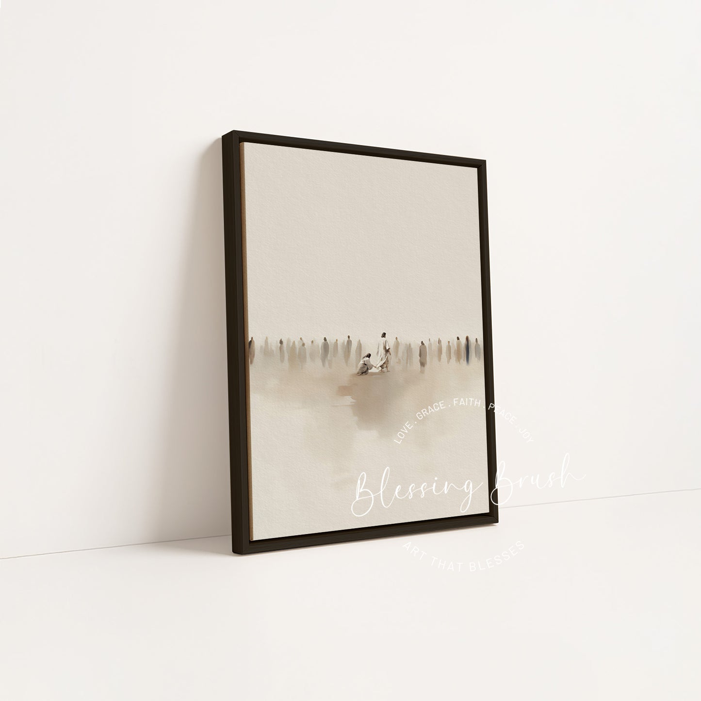 Jesus Heals the Bleeding Woman Framed Canvas Wall Art - Touching the Hem of His Garment