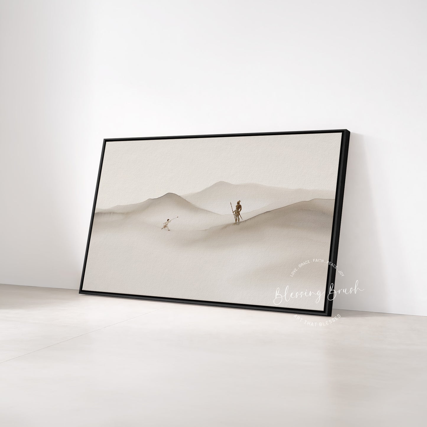 David and Goliath Framed Canvas Christian Wall Art - Courage to Stand