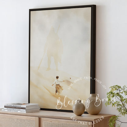 David and Goliath - Christian Framed Canvas Wall Art, Bible Battle of Faith, 1 Samuel 17 Home Decor
