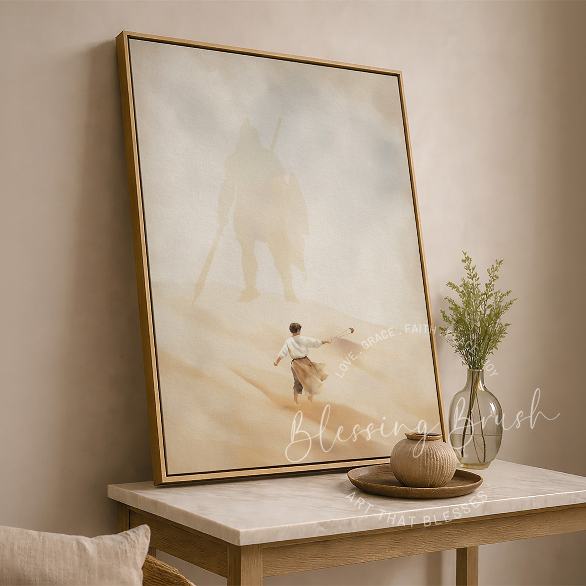 David and Goliath Christian wall decor, museum quality scripture art for living space | Blessing Brush