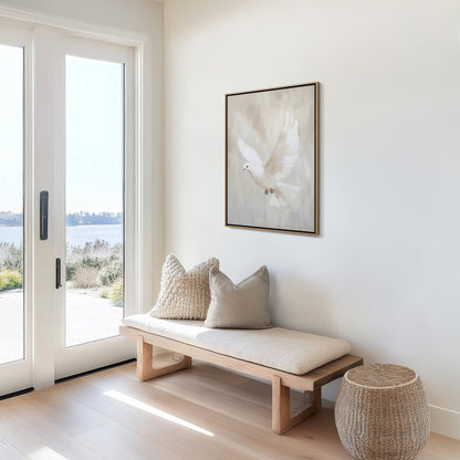 White Dove of Peace Christian artwork displayed in a calm faith-filled home interior by Blessing Brush