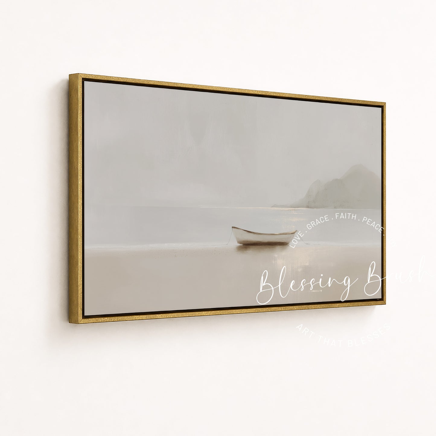 Fishers of Men Christian Wall Art Framed Canvas, Minimalist Neutral Boat Painting