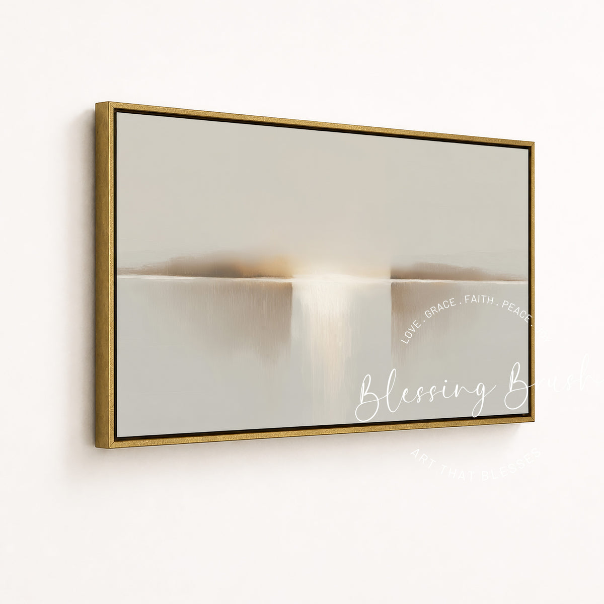 Heavenly Light Framed Canvas - I Am the light of the world Christian Wall Art, Minimalist Neutral Painting