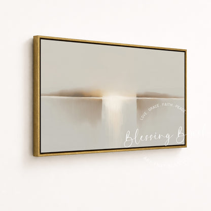 Heavenly Light Framed Canvas - I Am the light of the world Christian Wall Art, Minimalist Neutral Painting