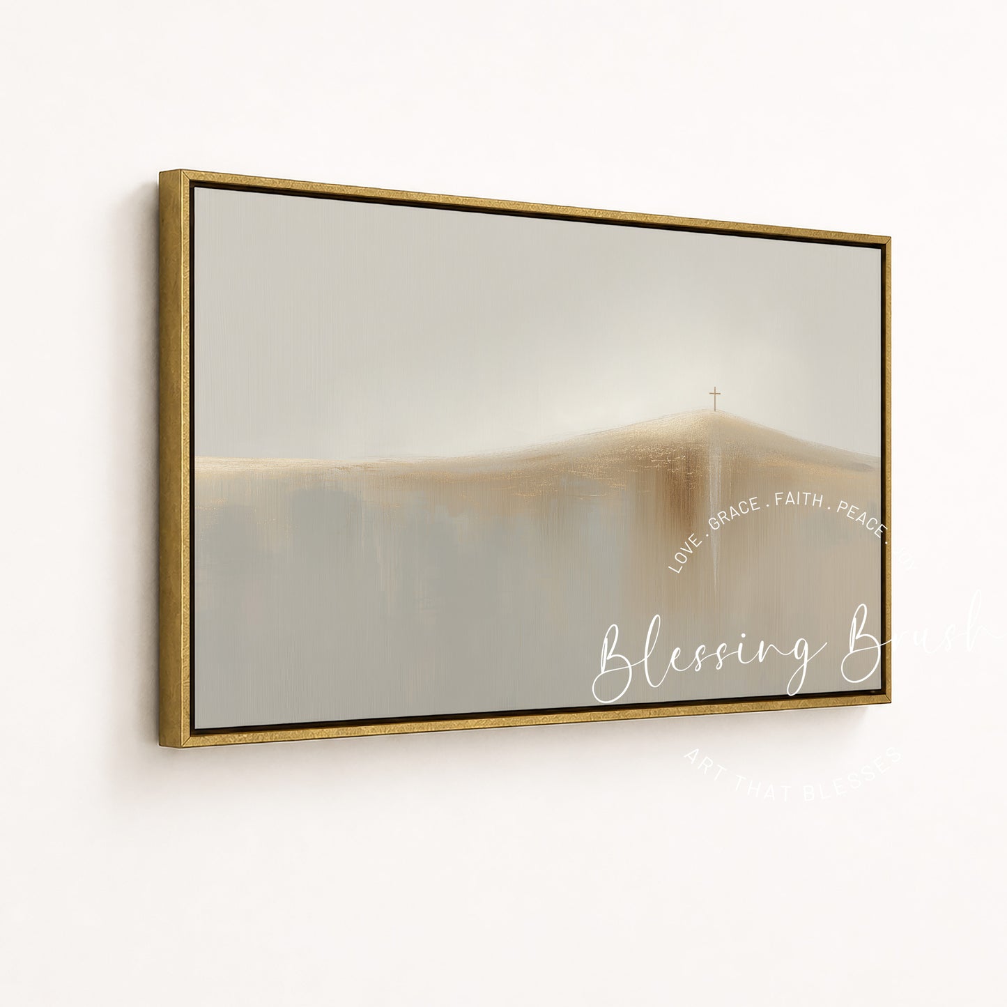 It is Finished - Jesus Cross on the Hill Framed Canvas – Minimalist Christian Painting | Blessing Brush