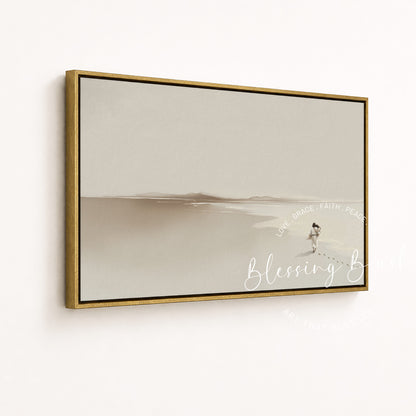 I Never Let You Go – Footprints in the Sand, Jesus Carries Me, Beige Modern Minimalist Christian Wall Art