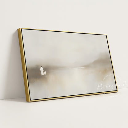 He Leads Me Beside Still Waters Framed Canvas, Minimalist Christian Wall Art, Psalm 23 Decor