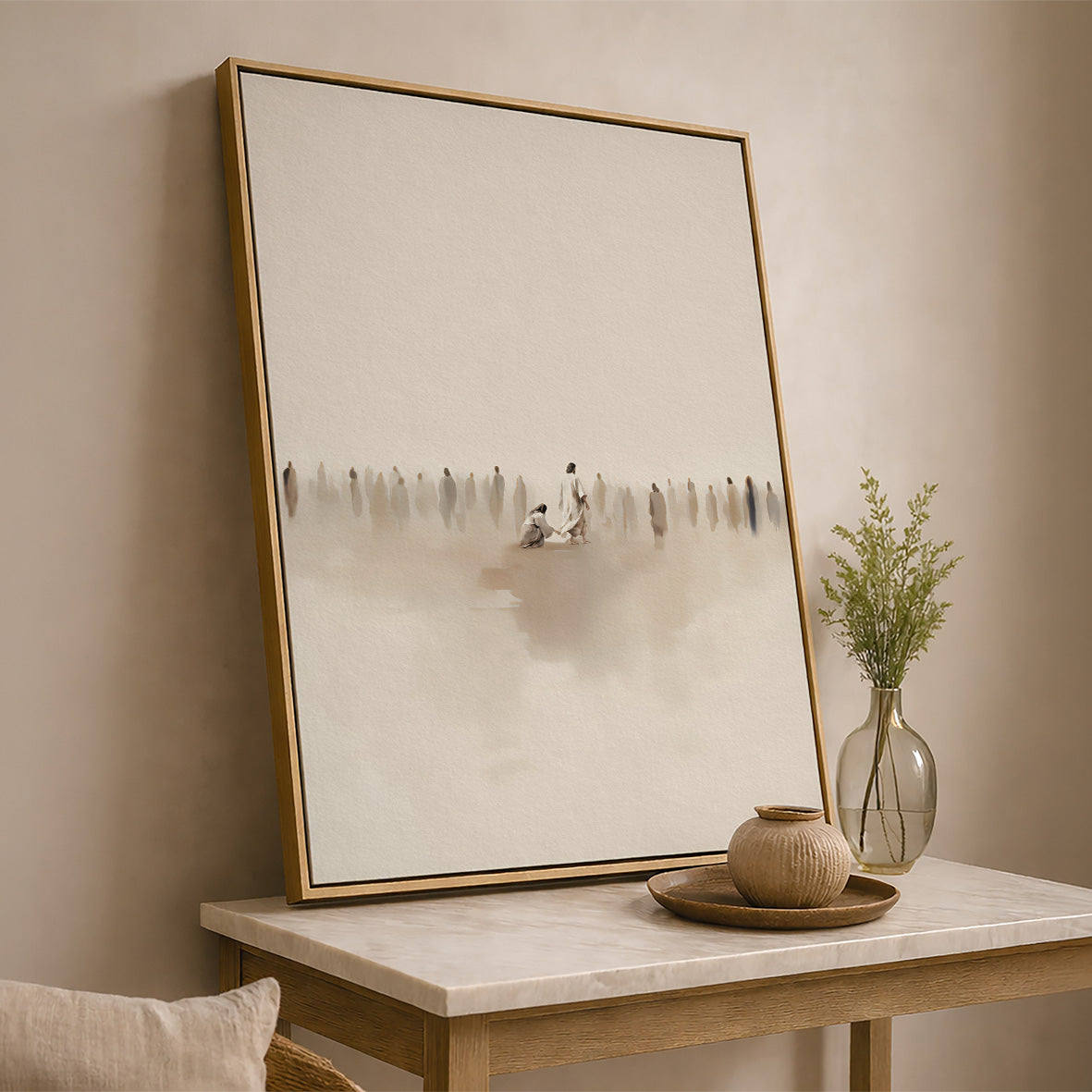Jesus Heals the Bleeding Woman Framed Canvas Wall Art - Touching the Hem of His Garment