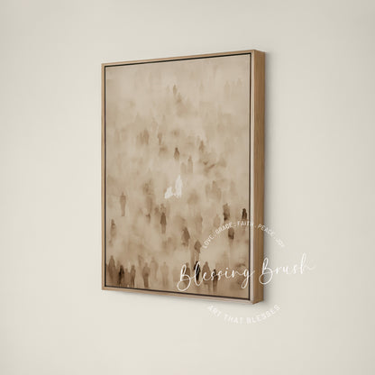 Faith-filled painting of Jesus healing the woman who touched the hem of His garment, museum-quality Christian wall art | Blessing Brush