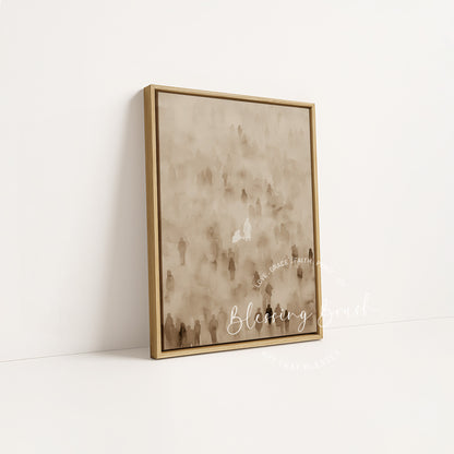 Wood framed canvas of Jesus healing the woman with issue of blood, a meaningful Christian gift for women of faith | Blessing Brush