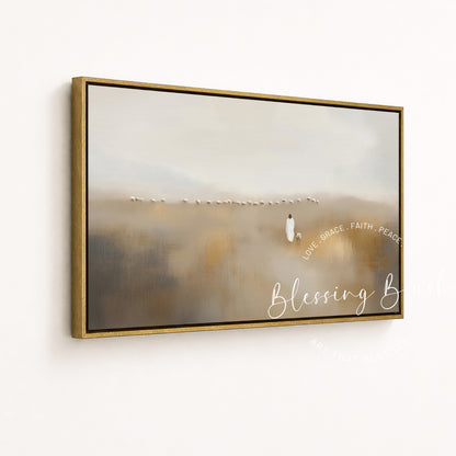 Jesus Leaves The 99 & Found Lost Sheep | Good Shepherd, Modern Christian Wall Art - Framed Canvas