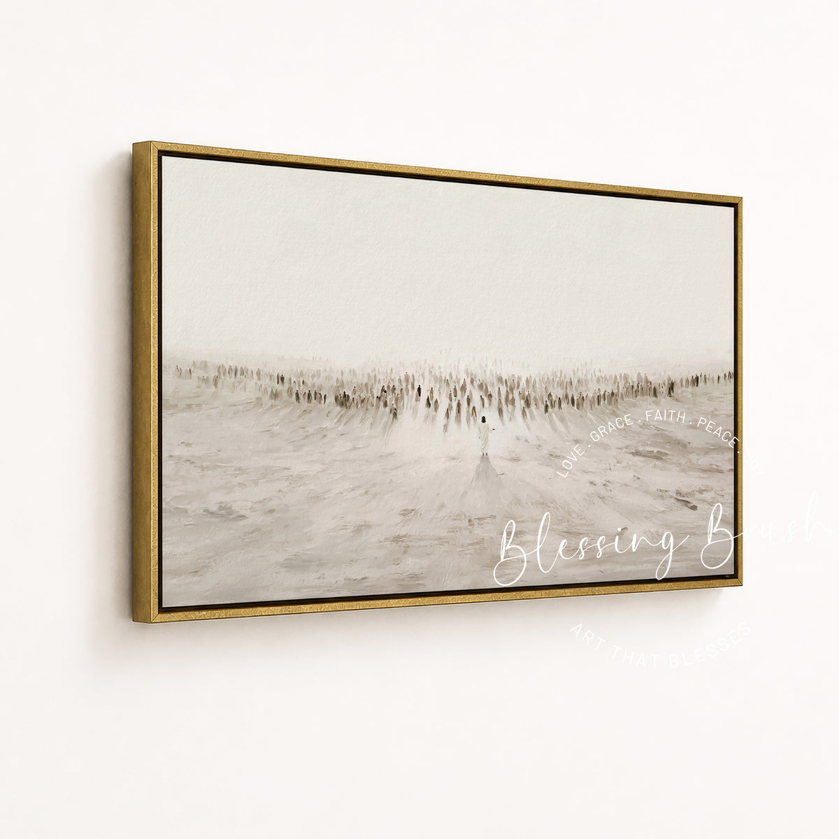 Jesus Teaching the Multitudes – Sermon on the Mount Large Framed Canvas – Minimalist Christian Art