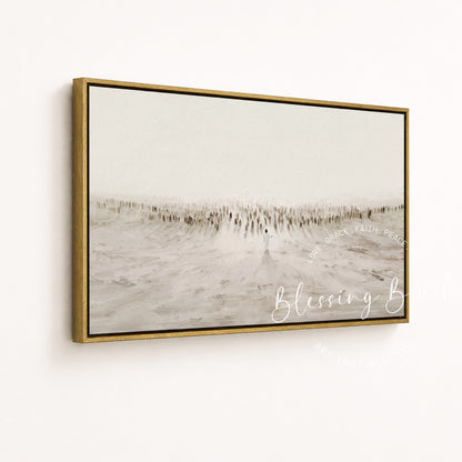 Jesus Teaching the Multitudes – Sermon on the Mount Large Framed Canvas – Minimalist Christian Art