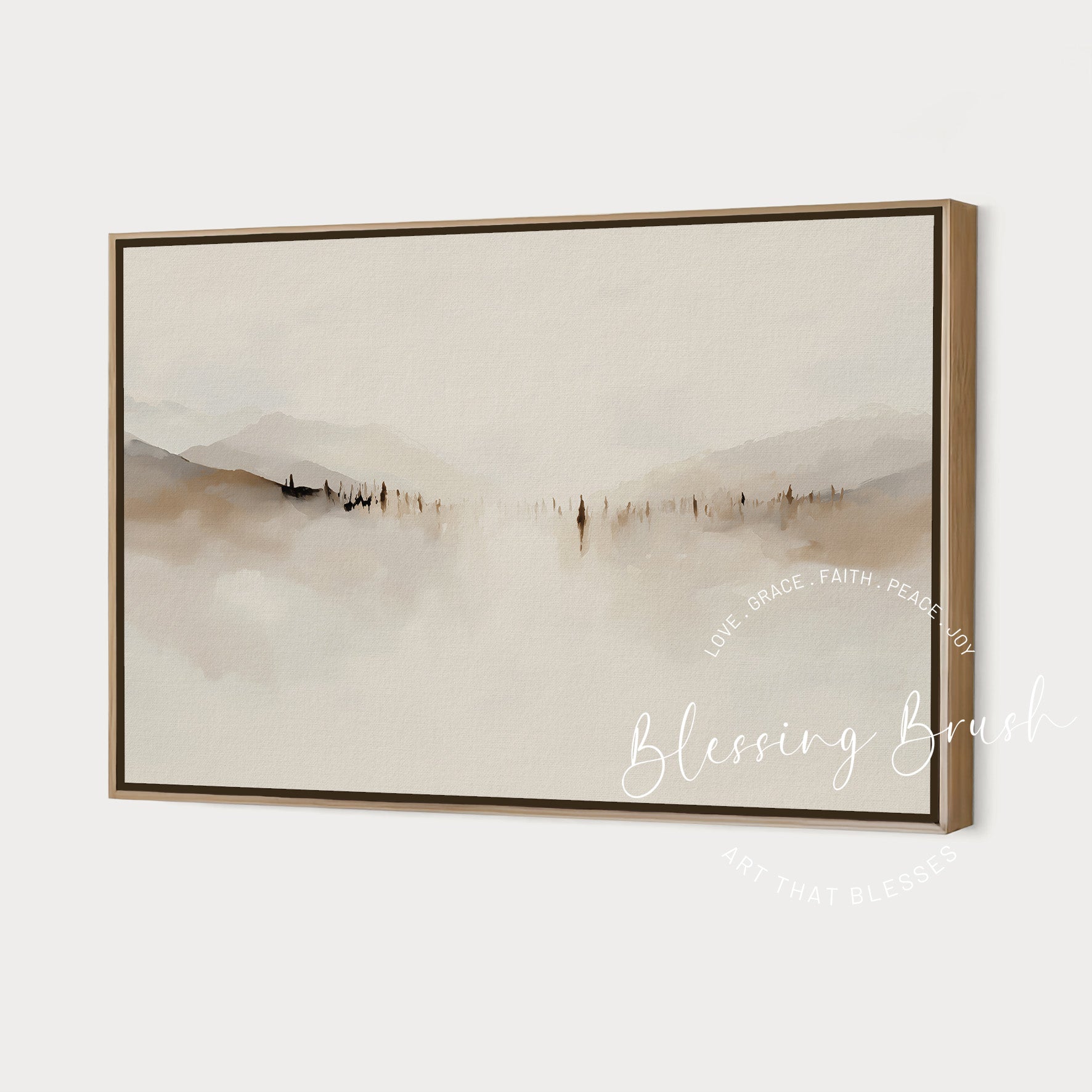 Abstract minimalist painting of Jesus teaching the multitudes, Sermon on the Mount scene, modern Christian wall art - by Blessing Brush.