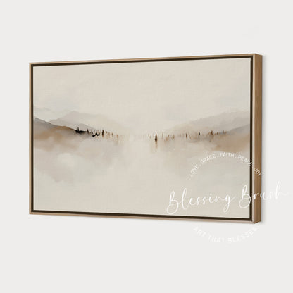 Abstract minimalist painting of Jesus teaching the multitudes, Sermon on the Mount scene, modern Christian wall art - by Blessing Brush.
