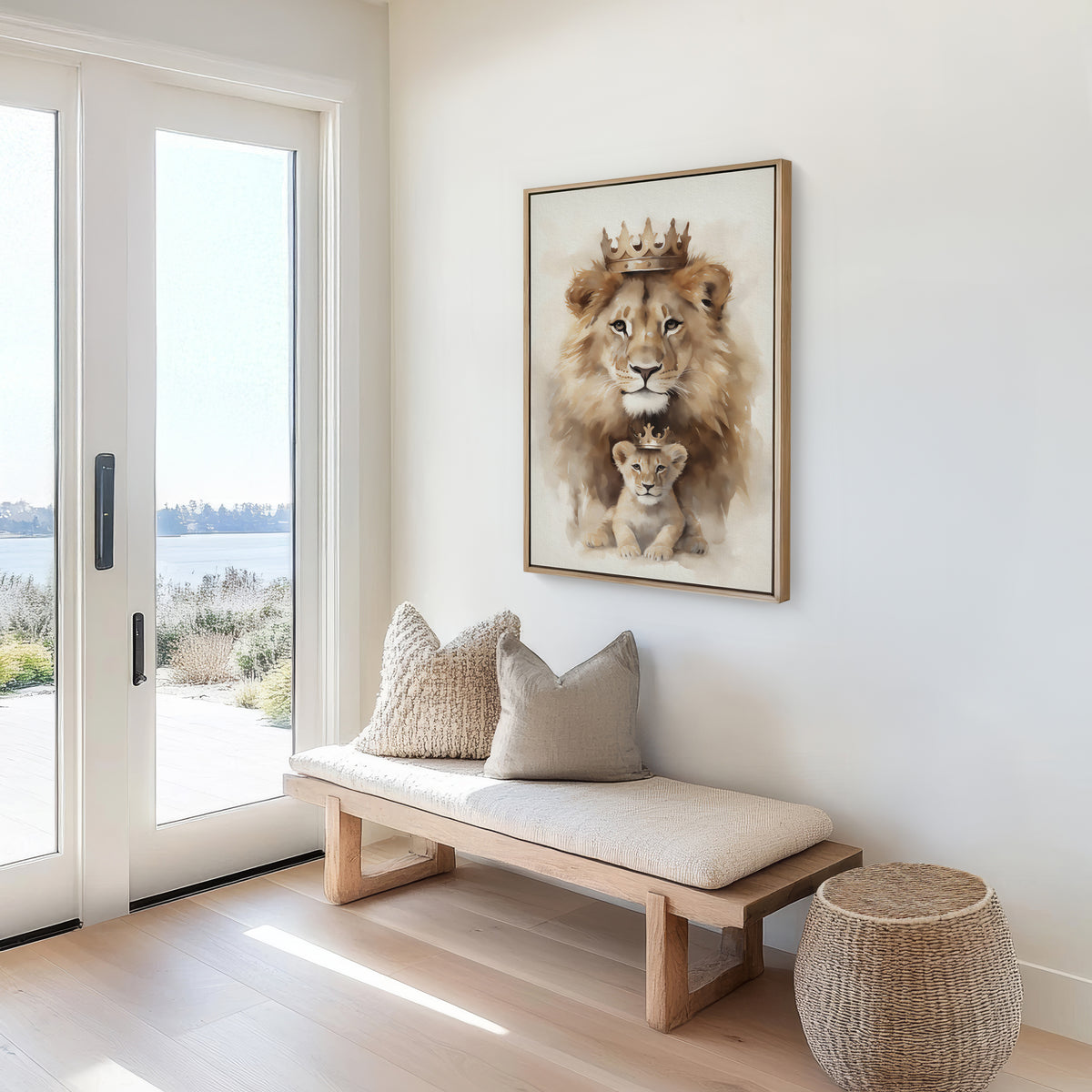 Large crowned Lion of Judah and cub watercolor canvas art, a meaningful Christian faith gift for the home | Blessing Brush