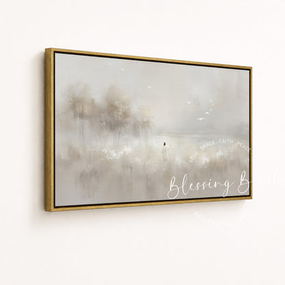 Look at the Birds, Lilies of the Field Christian Wall Art – Minimalist Beige Jesus Painting