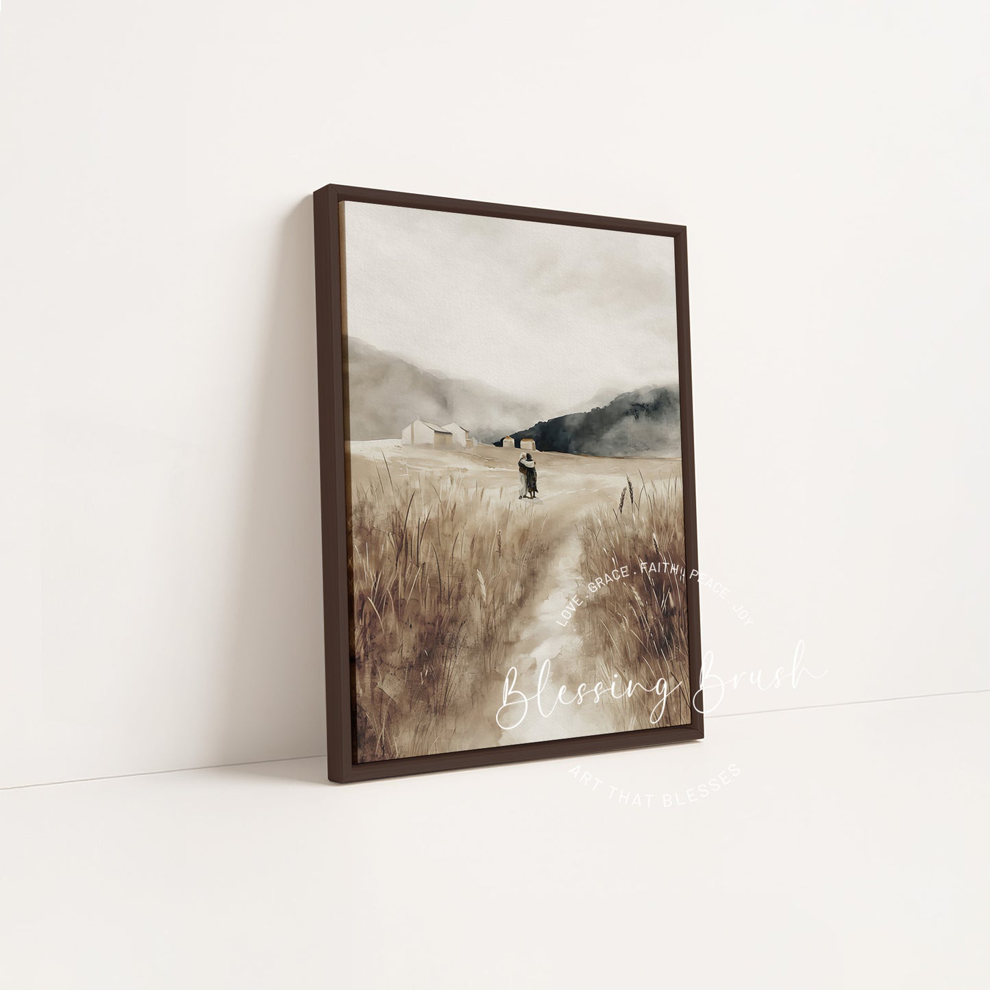 Museum quality Prodigal Son canvas art in a rich dark wood frame, peaceful Christian wall art for the home | Blessing Brush