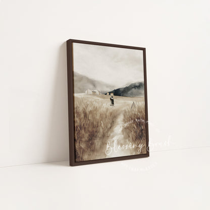 Museum quality Prodigal Son canvas art in a rich dark wood frame, peaceful Christian wall art for the home | Blessing Brush