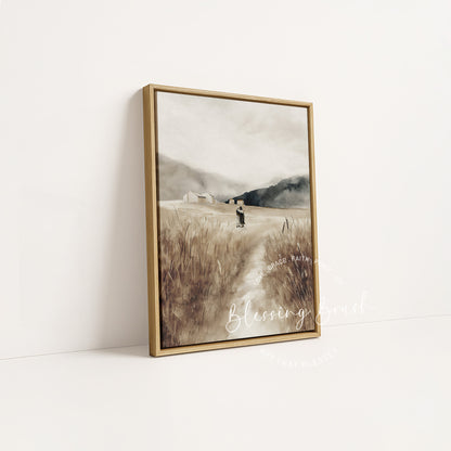 Prodigal Son sacred painting in a warm wood framed canvas, a heartfelt Christian gift for encouragement or baptism | Blessing Brush