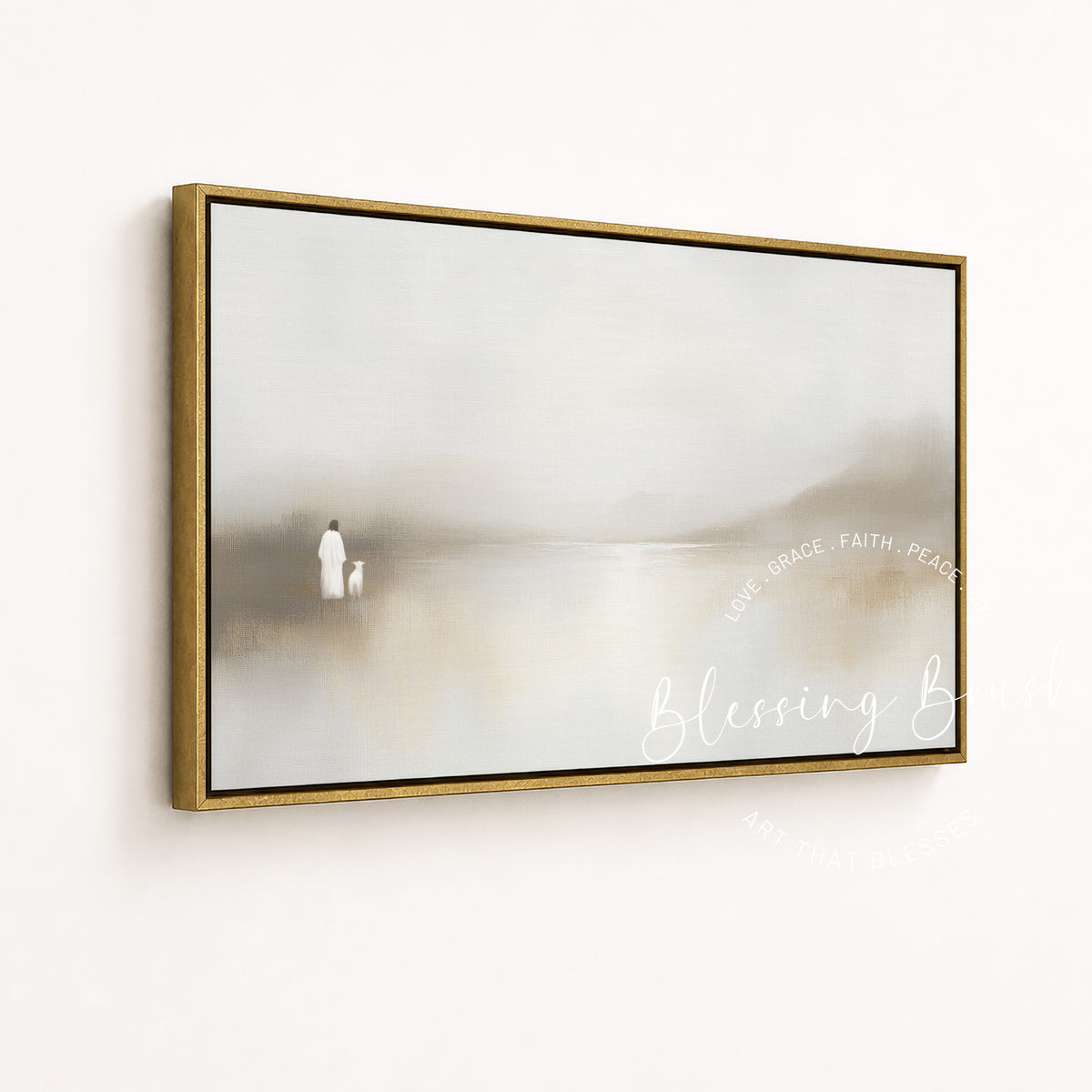 He Leads Me Beside Still Waters Framed Canvas, Minimalist Christian Wall Art, Psalm 23 Decor