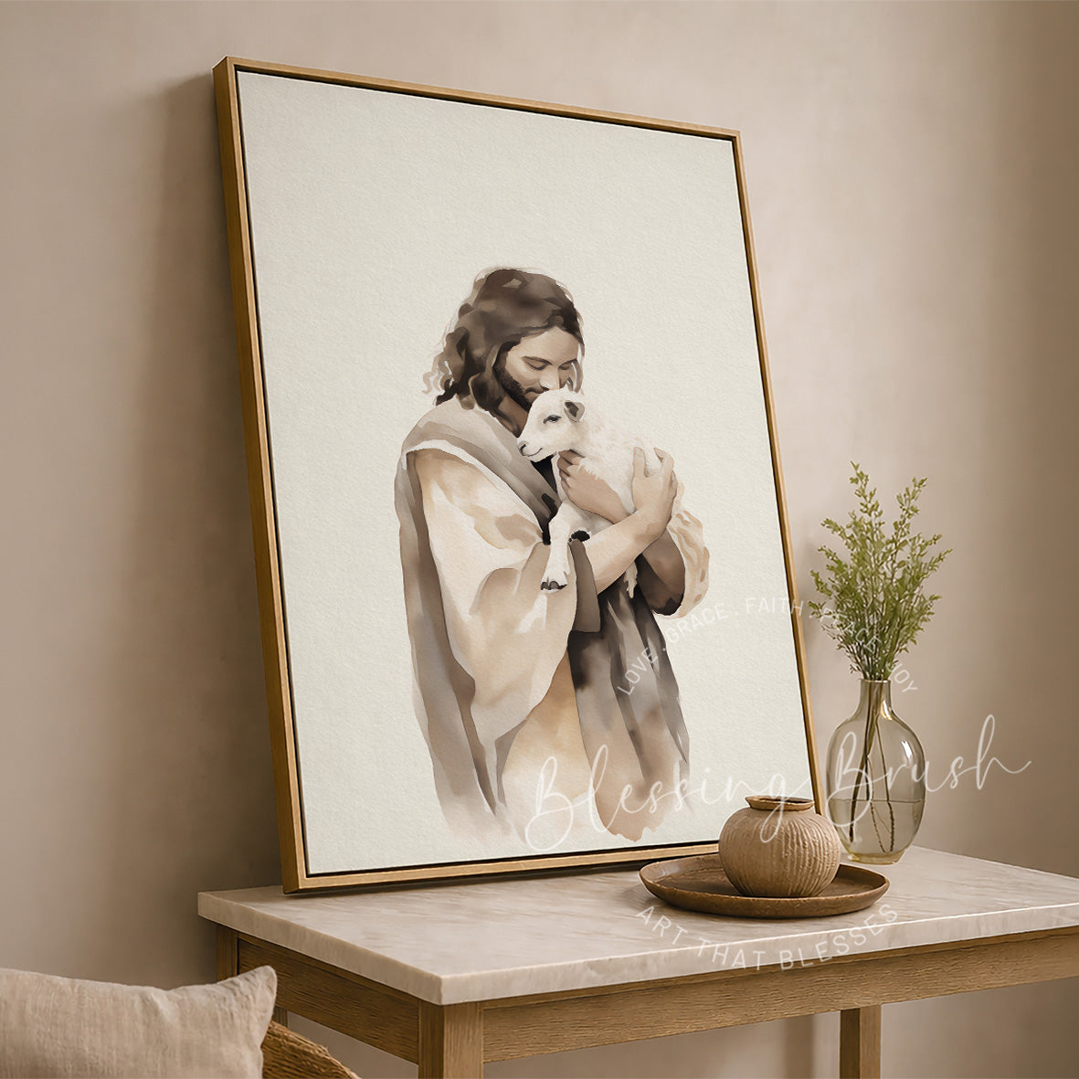 Christian watercolor painting of Jesus the Good Shepherd with lost sheep, anchored in The Lord Is My Shepherd | Blessing Brush