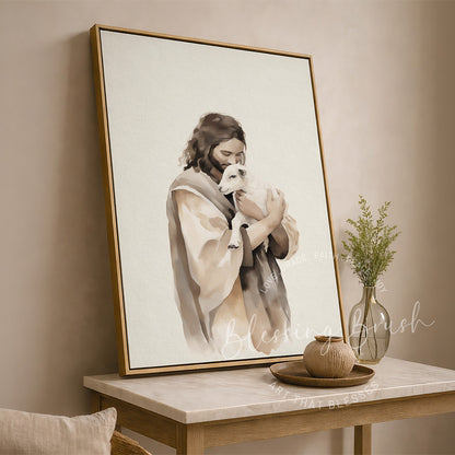 Christian watercolor painting of Jesus the Good Shepherd with lost sheep, anchored in The Lord Is My Shepherd | Blessing Brush