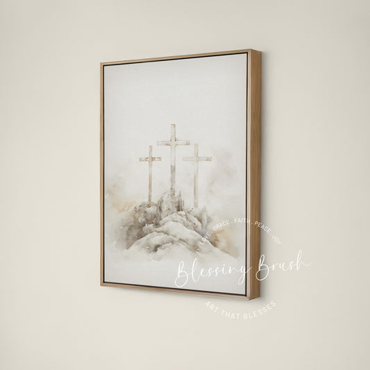 Jesus Cross artwork with three crosses standing on Calvary Hill by Blessing Brush