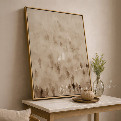 Elegant bible story wall decor depicting the woman healed by touching Jesus's garment, sacred Christian art for prayer rooms | Blessing Brush